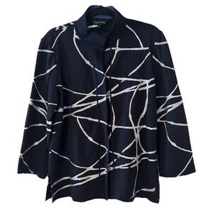 Ming Wang Blue Womens Cardigan Geometric Blazer Jacket Snap Button Dressy Large‎